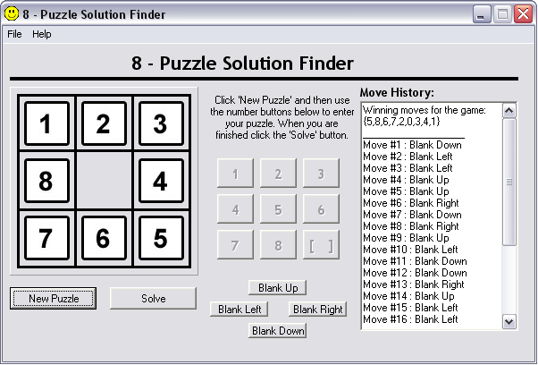 8 Puzzle Solution Finder Software Screenshot